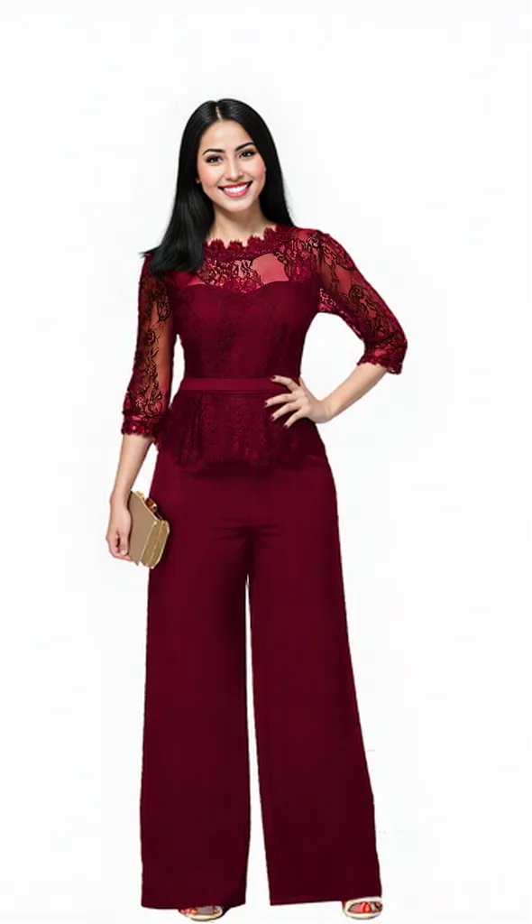 Sexy Summer Burgundy Lace Jumpsuit Women's fashion