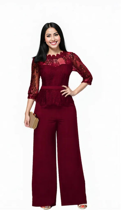Sexy Summer Burgundy Lace Jumpsuit Women's fashion