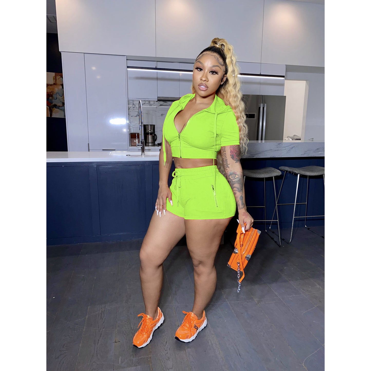 Spring And Summer Hooded Zipper Short-sleeved Shorts Sports Two-piece Suit