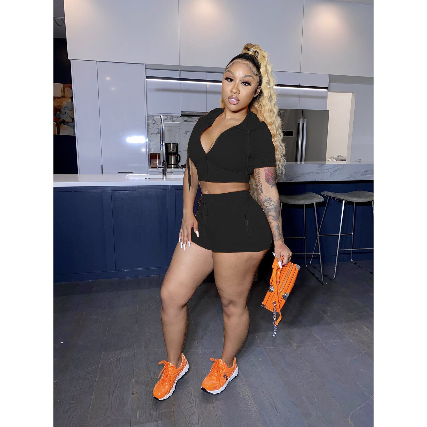 Spring And Summer Hooded Zipper Short-sleeved Shorts Sports Two-piece Suit