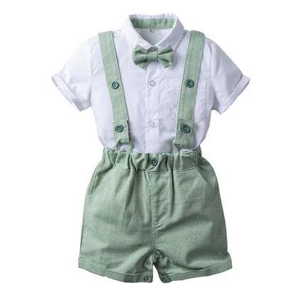 Spring And Summer New Products European And American Children'S Suit Bib Shorts Gentleman Two-Piece Suit