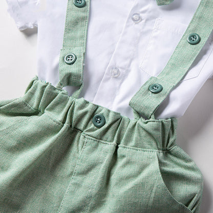 Spring And Summer New Products European And American Children'S Suit Bib Shorts Gentleman Two-Piece Suit