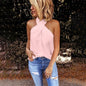 Back zipper halter solid color stitching top