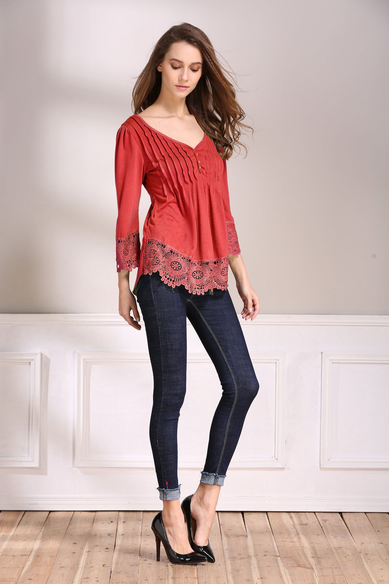 Ladies' New Product Lace Stitching Cotton Fashion Casual Women's Blouse