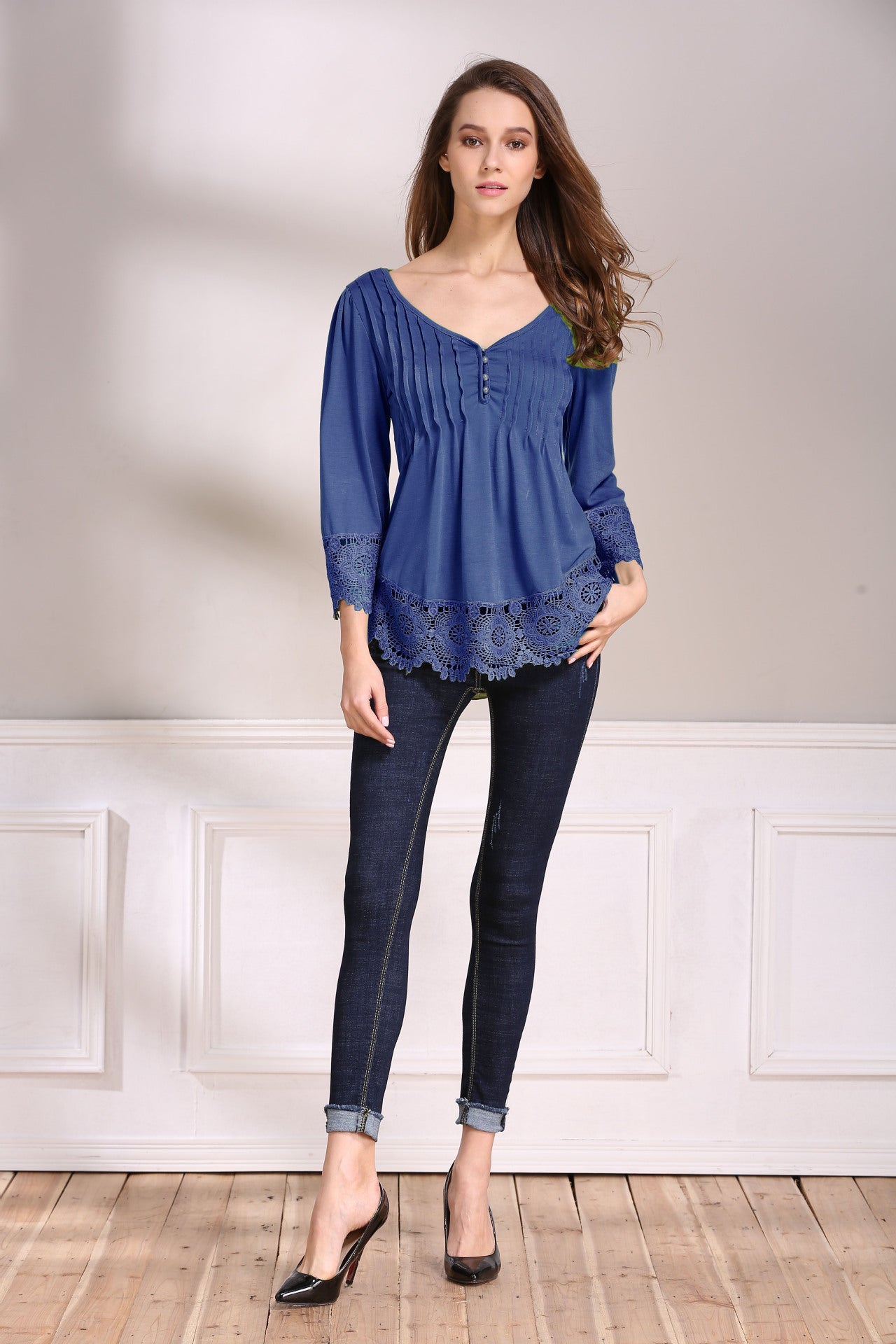 Ladies' New Product Lace Stitching Cotton Fashion Casual Women's Blouse