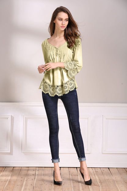 Ladies' New Product Lace Stitching Cotton Fashion Casual Women's Blouse