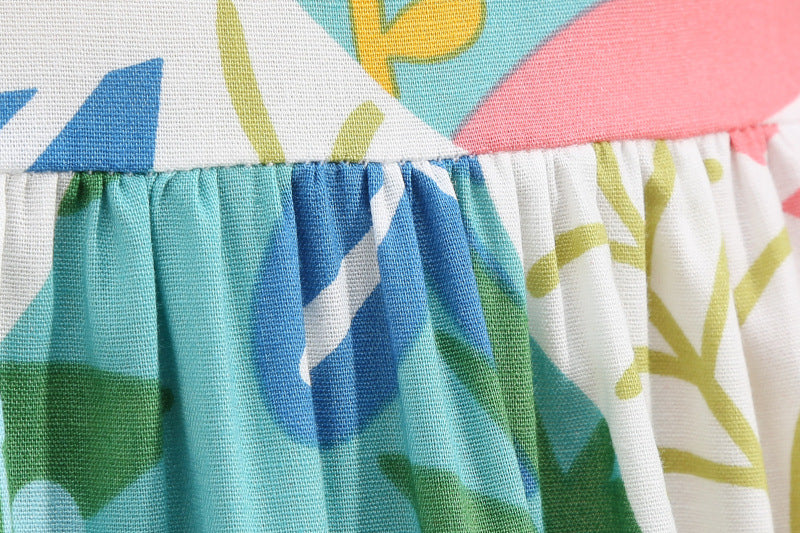 Summer New Style Round Neck Cotton Girls Color Print Skirt Vest Dress