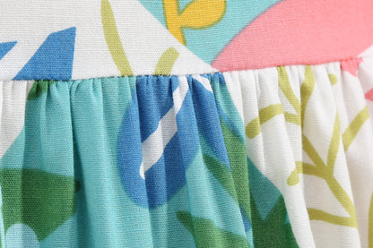 Summer New Style Round Neck Cotton Girls Color Print Skirt Vest Dress