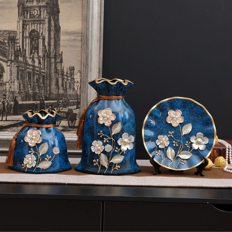 Creative Wedding Gift Home Furnishings Retro Ceramic Vase Living Room Three-Piece Wine Cabinet Decoration Ornaments