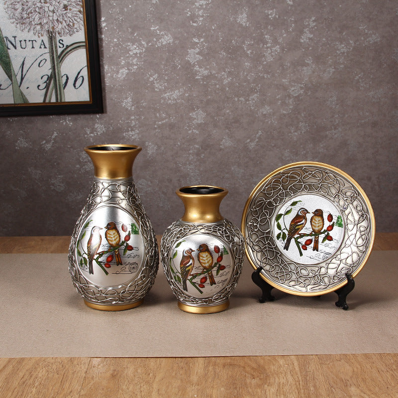 Creative Wedding Gift Home Furnishings Retro Ceramic Vase Living Room Three-Piece Wine Cabinet Decoration Ornaments