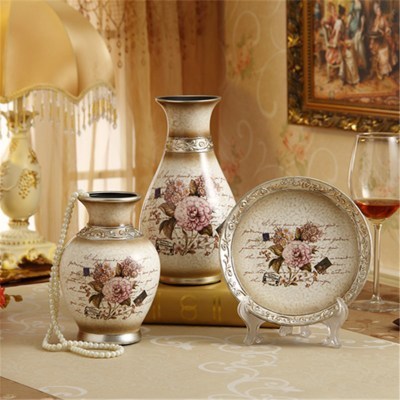 Creative Wedding Gift Home Furnishings Retro Ceramic Vase Living Room Three-Piece Wine Cabinet Decoration Ornaments