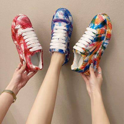 Painted Graffiti White Shoes Women Casual Fashion Platform Casual Shoes - FLIPSTYLEZLLC