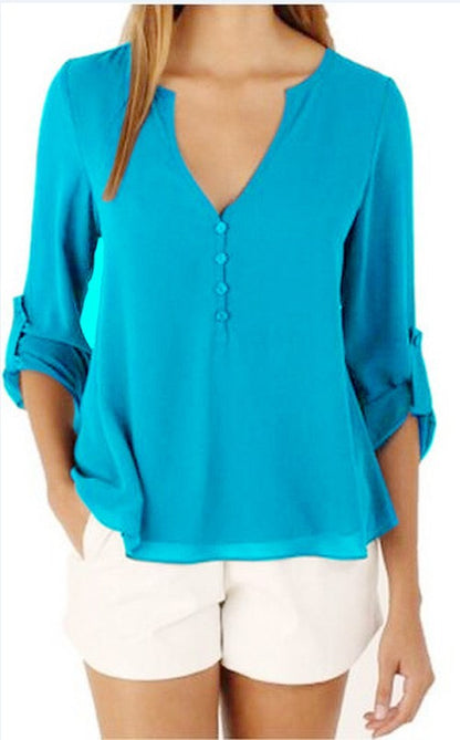 V-neck loose plus size chiffon shirt
