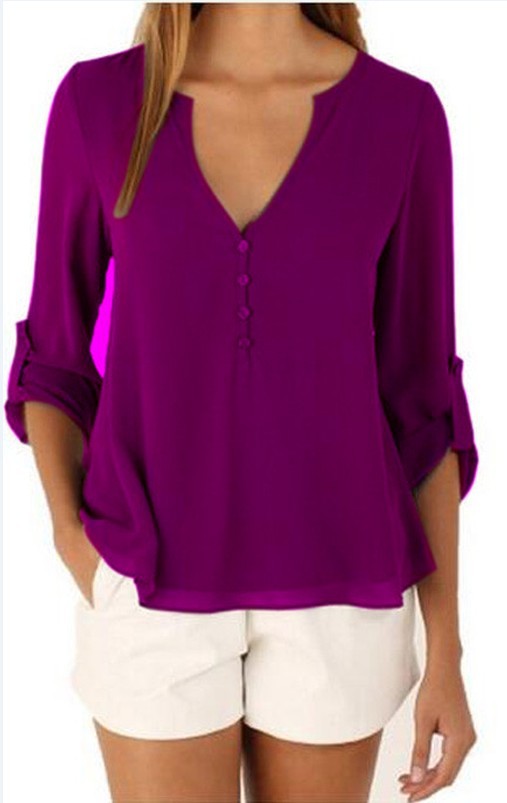 V-neck loose plus size chiffon shirt