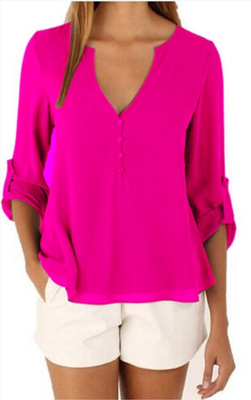 V-neck loose plus size chiffon shirt