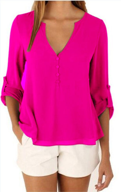V-neck loose plus size chiffon shirt
