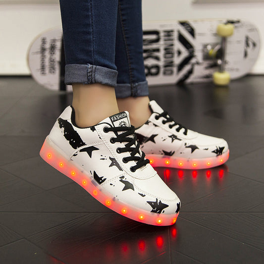 New black five Star 7 Color Light Luminous LED white  Shoes FOR KIDS