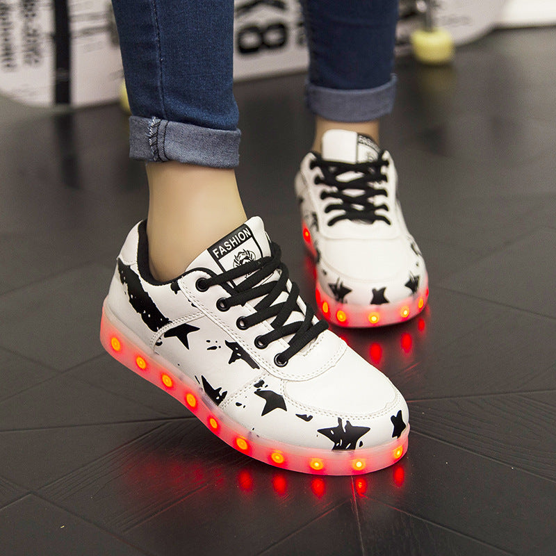 New black five Star 7 Color Light Luminous LED white  Shoes FOR KIDS