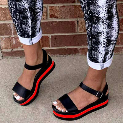 Women's Shoes Wedge Heel Color Block Women's Sandals Buckle Plus Size Shoes