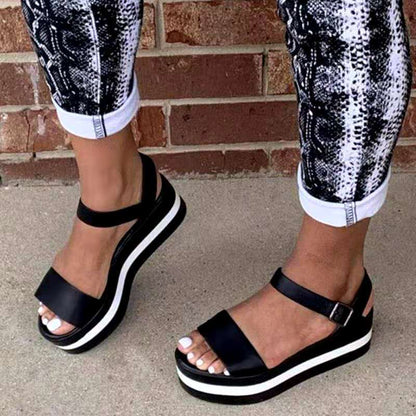 Women's Shoes Wedge Heel Color Block Women's Sandals Buckle Plus Size Shoes