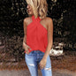 Back zipper halter solid color stitching top