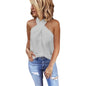 Back zipper halter solid color stitching top