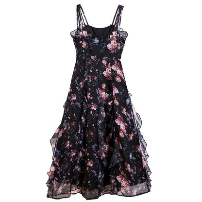 Printed A-line Skirt Summer New Product Temperament Was Thin Suspender Skirt