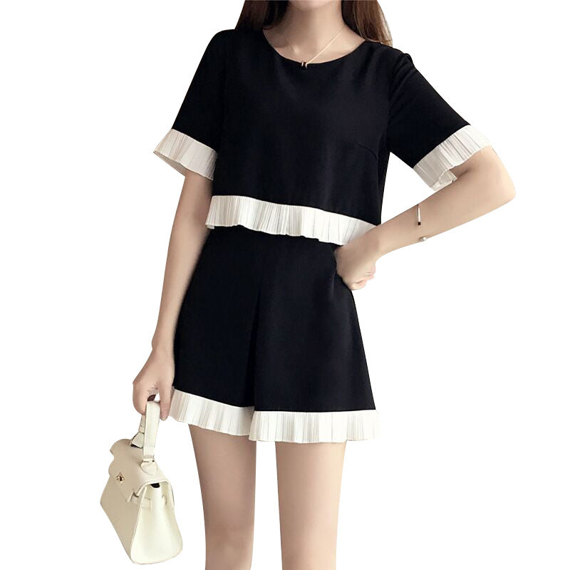 New Women's Summer Plus Size Loose Wide-leg Shorts Two-piece Suit