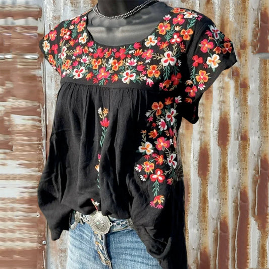 Casual Plus Size Round Neck Print Short Sleeves