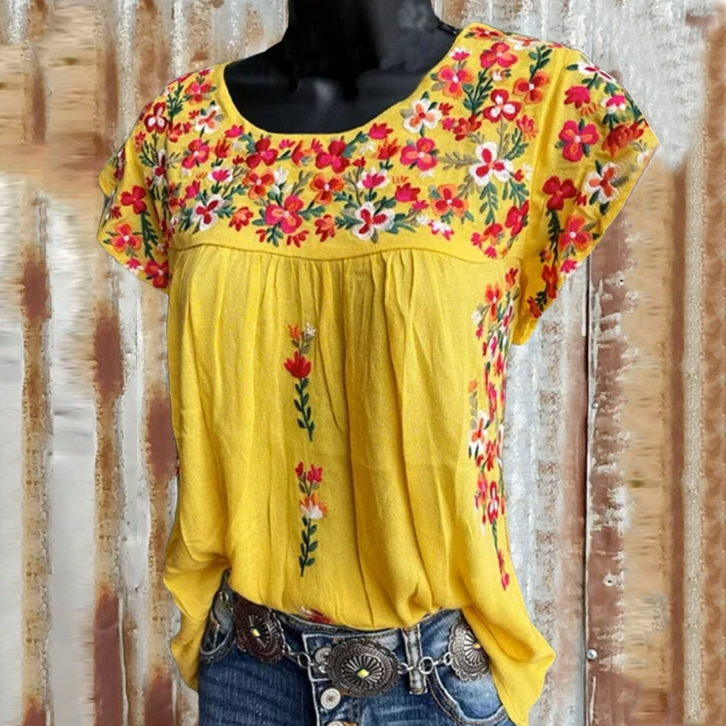 Casual Plus Size Round Neck Print Short Sleeves