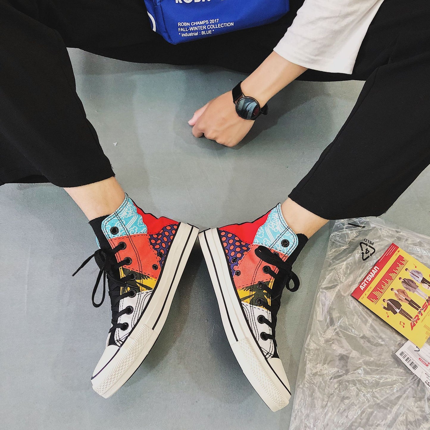 Men's High Top Shoes Hong Kong Style Canvas Shoes