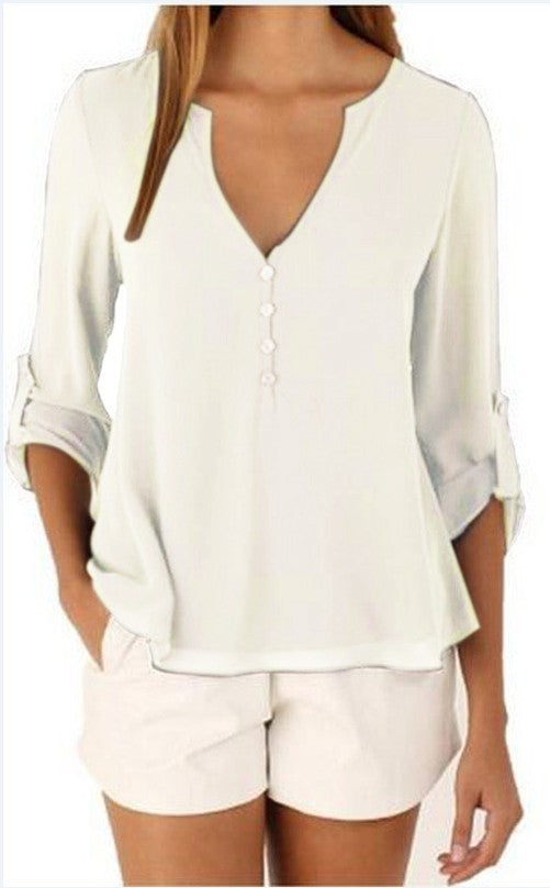 V-neck loose plus size chiffon shirt