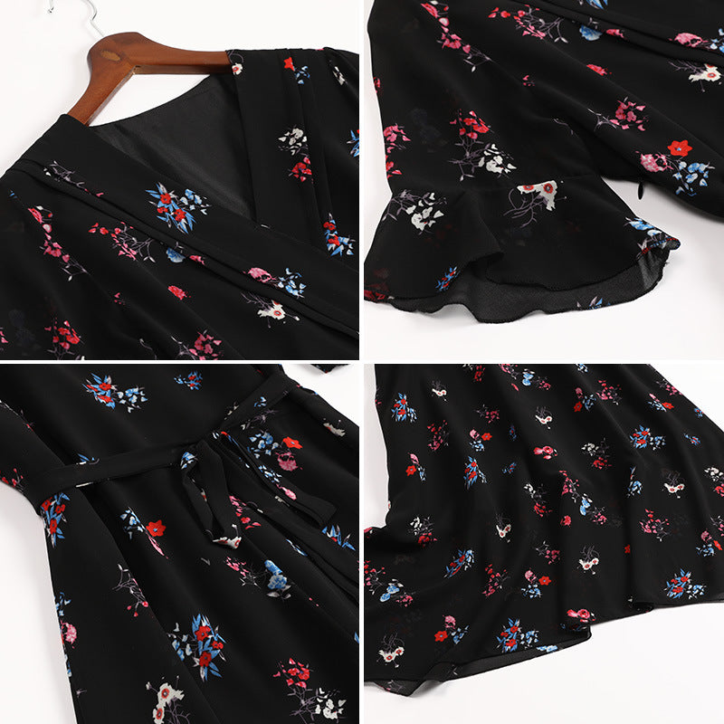 Floral Chiffon Dress Western Style Reduces Age And Covers Belly