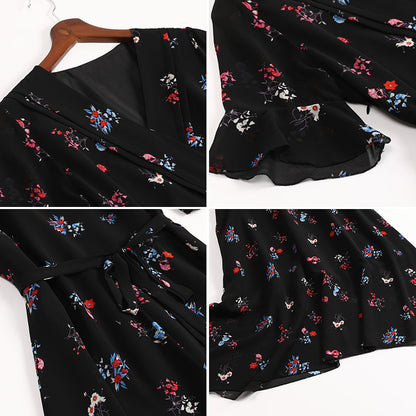 Floral Chiffon Dress Western Style Reduces Age And Covers Belly