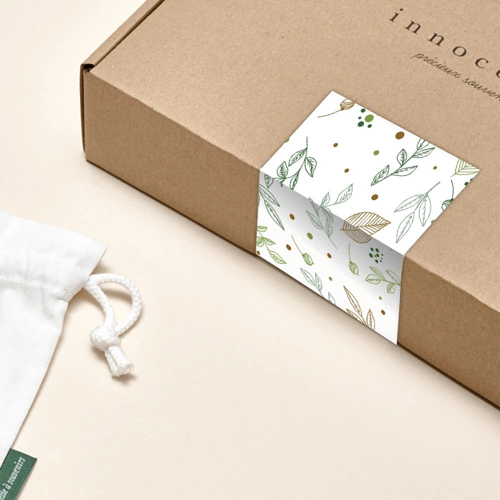 Green Leaf Rectangular Sticker Gift Box