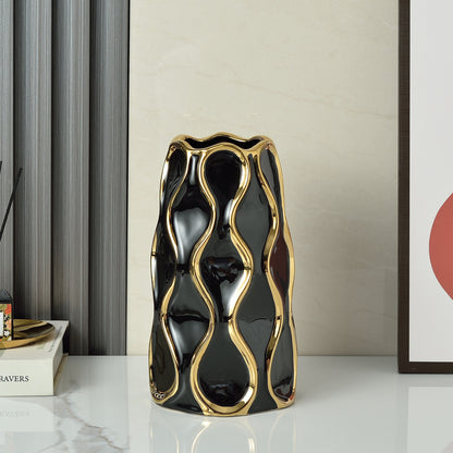 Simple Modern Black And White Gold Plated Ceramic Vase