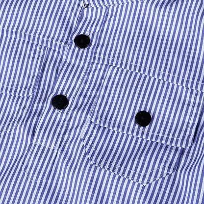 Handsome boy's blue stripe shirt and jeans trousers suit