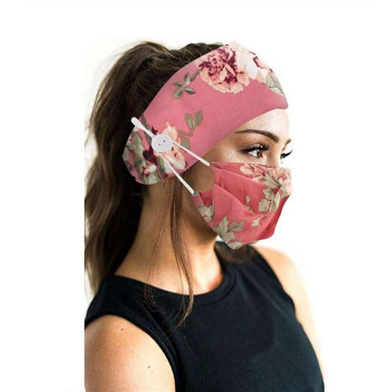 Button headband mask headscarf hair accessory 2-piece set