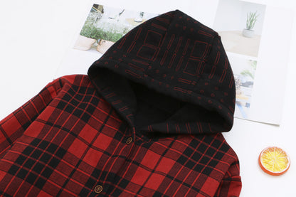 H5 plus size women's autumn and winter new fat sister mm plus velvet plaid double yarn hooded lining