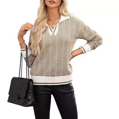 Knitted Pullover Lapel Women's Clothing