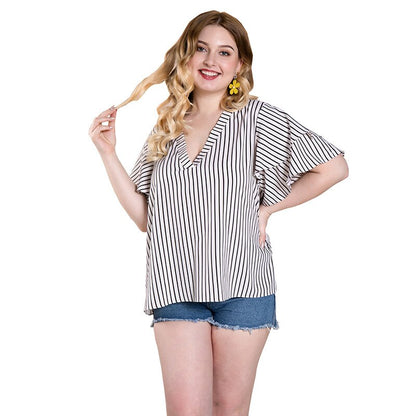 Plus size women's striped top T-shirt