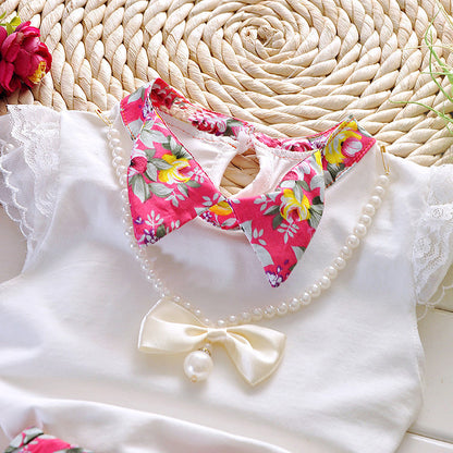 Two-piece short-sleeved T-shirt + floral skirt