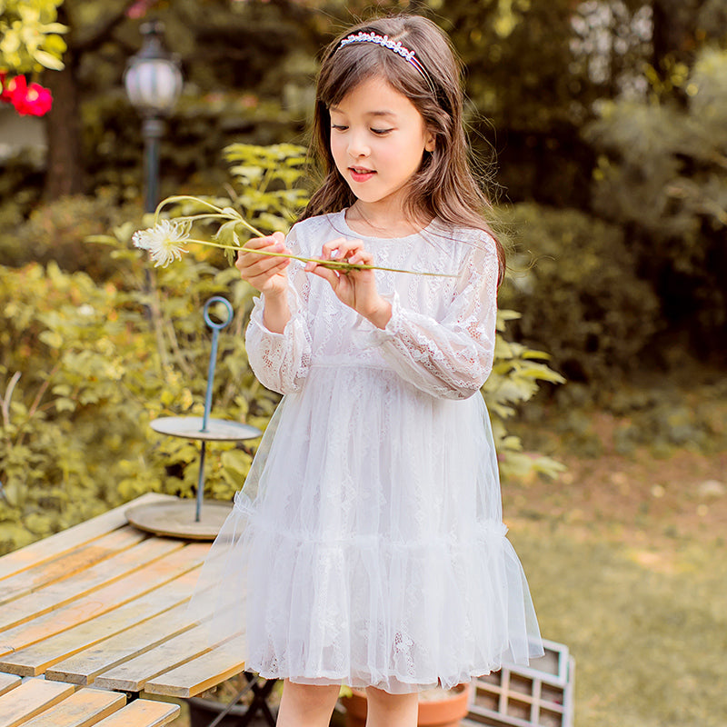 Girls puff sleeve super fairy white gauze skirt