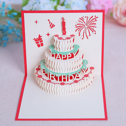 Colorful Birthday Cake 3d Paper Carving Greeting Card