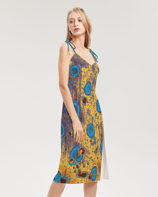 PEACOCK DESIGN BY FLIPSTYLEZ  Women's All-Over Print Tie Strap Split Dress