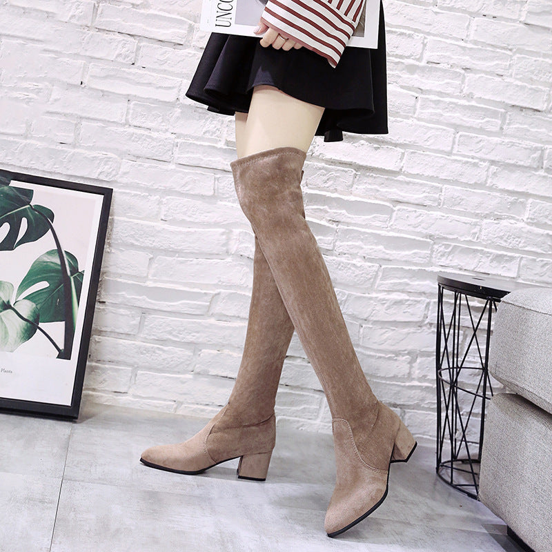 Ladies Mid-heel Pointed Thick Heel Long Boots