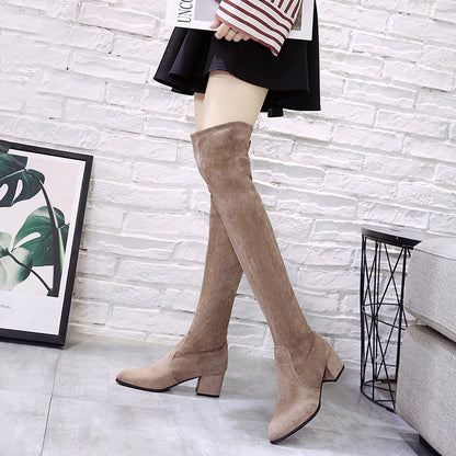 Ladies Mid-heel Pointed Thick Heel Long Boots