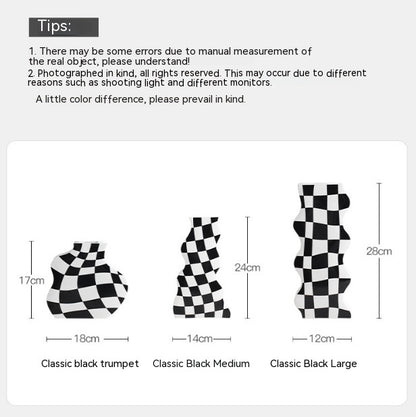 Ins Simple Chessboard Grid Ceramic Vase Living Room Bedroom Hydroponic Flower Vase Home Decoration Ornaments
