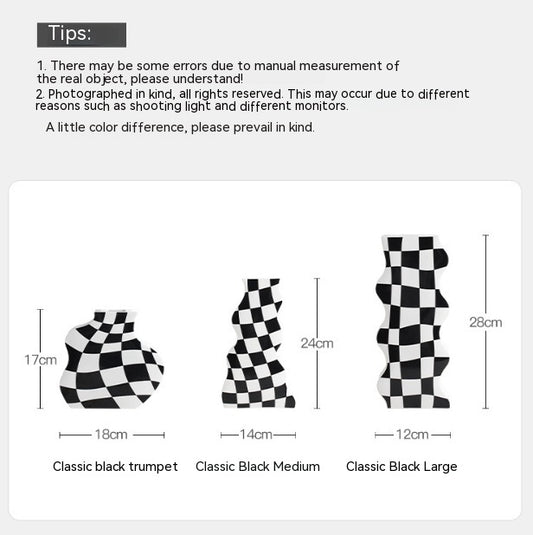 Ins Simple Chessboard Grid Ceramic Vase Living Room Bedroom Hydroponic Flower Vase Home Decoration Ornaments