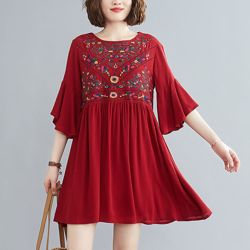 Plus size dress retro flared sleeve skirt
